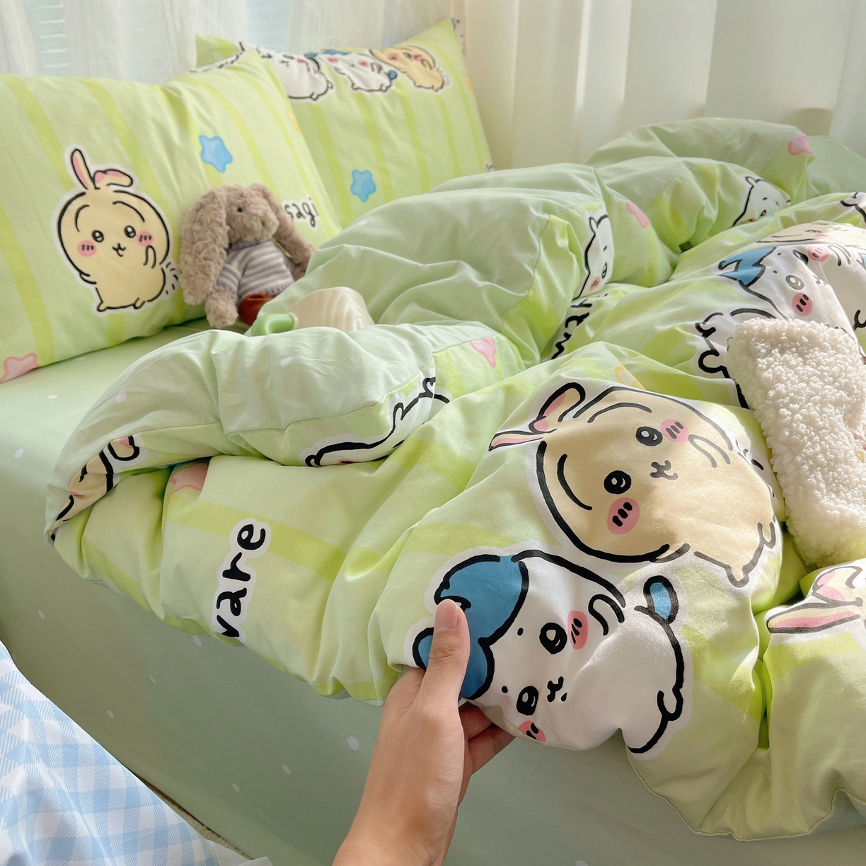 91家纺网 家纺一手货源 找家纺 耀悦家纺 2026新款正版授权吉伊卡哇全棉纯棉四件套单被套枕套 吉伊卡哇春游