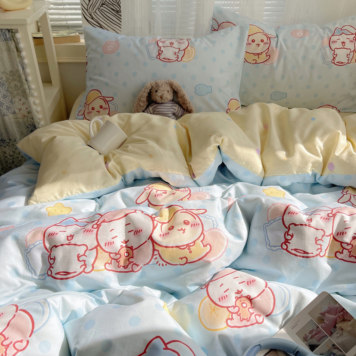 91家纺网 家纺一手货源 找家纺 耀悦家纺 2026新款正版授权吉伊卡哇全棉纯棉四件套单被套枕套 帽子小八