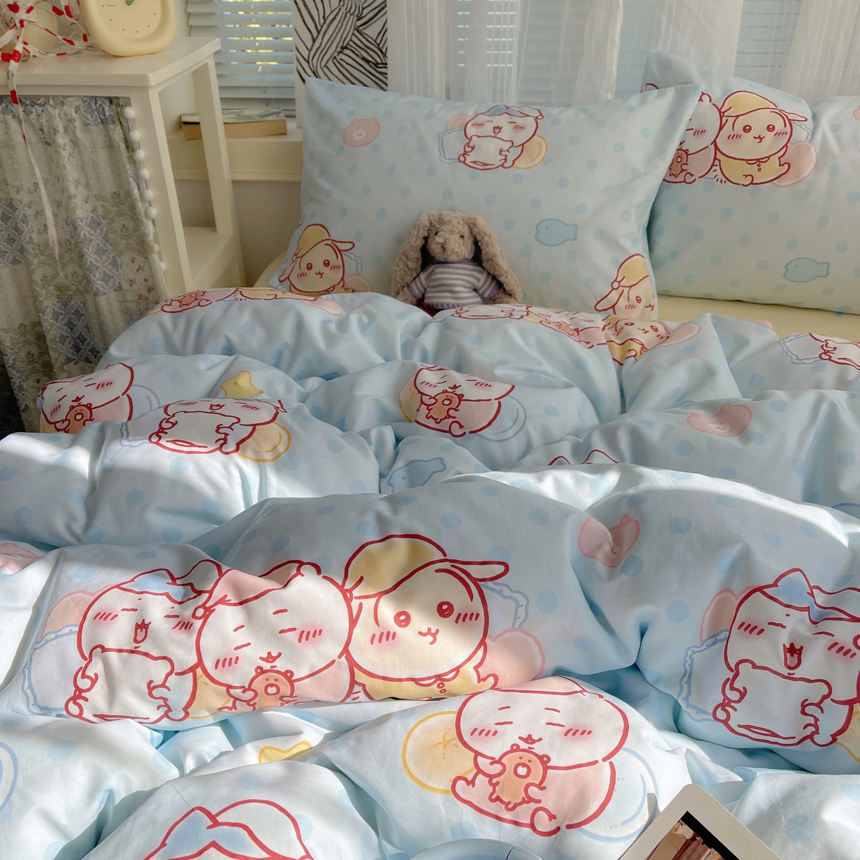 91家纺网 家纺一手货源 找家纺 耀悦家纺 2026新款正版授权吉伊卡哇全棉纯棉四件套单被套枕套 帽子小八