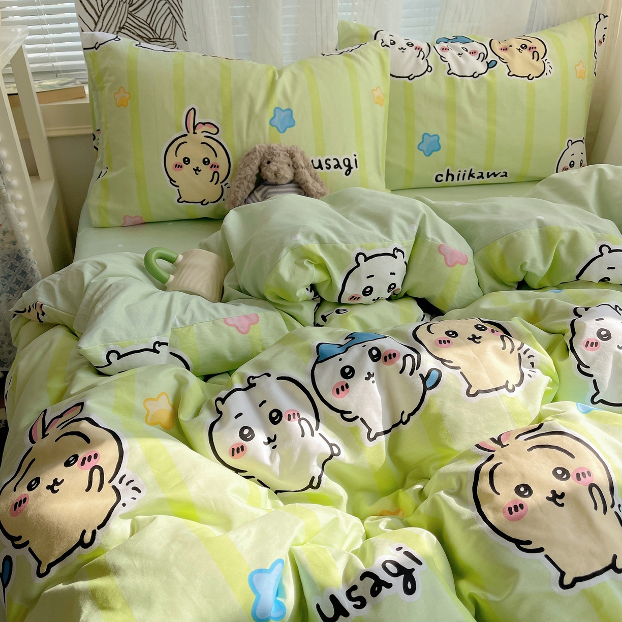 91家纺网 家纺一手货源 找家纺 耀悦家纺 2026新款正版授权吉伊卡哇全棉纯棉四件套单被套枕套 吉伊卡哇春游