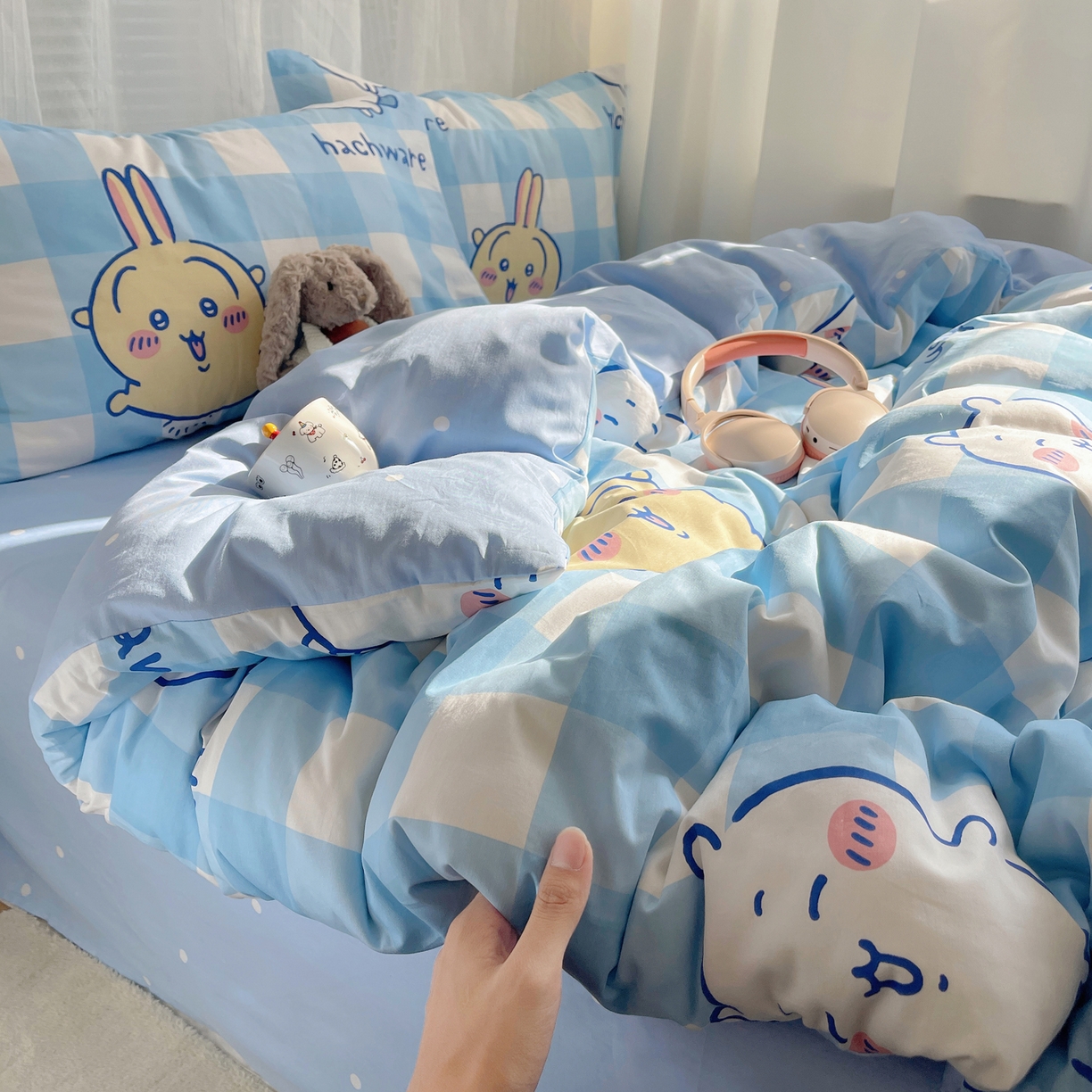 91家纺网 家纺一手货源 找家纺 耀悦家纺 2026新款正版授权吉伊卡哇全棉纯棉四件套单被套枕套 乌萨奇-到