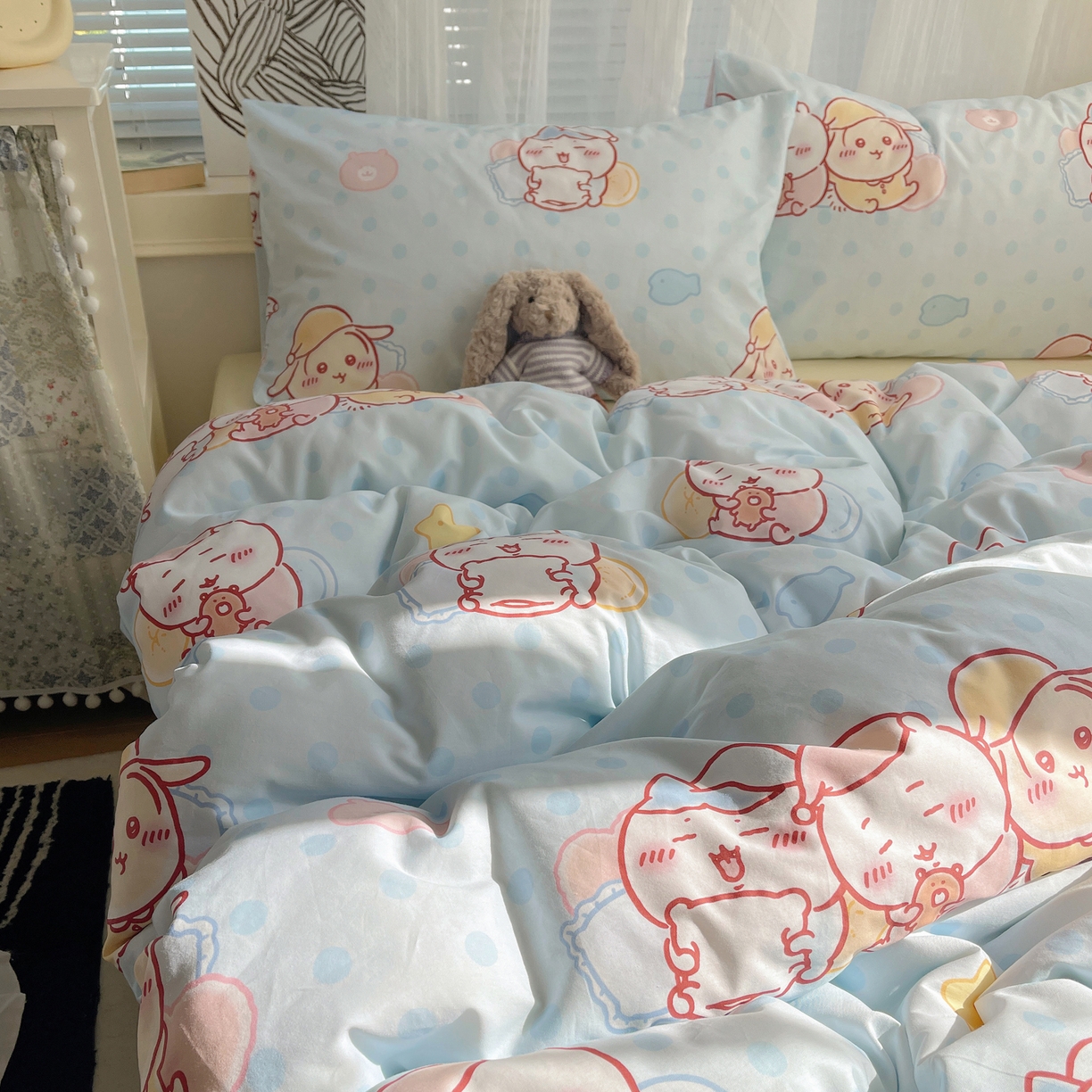 91家纺网 家纺一手货源 找家纺 耀悦家纺 2026新款正版授权吉伊卡哇全棉纯棉四件套单被套枕套 帽子小八