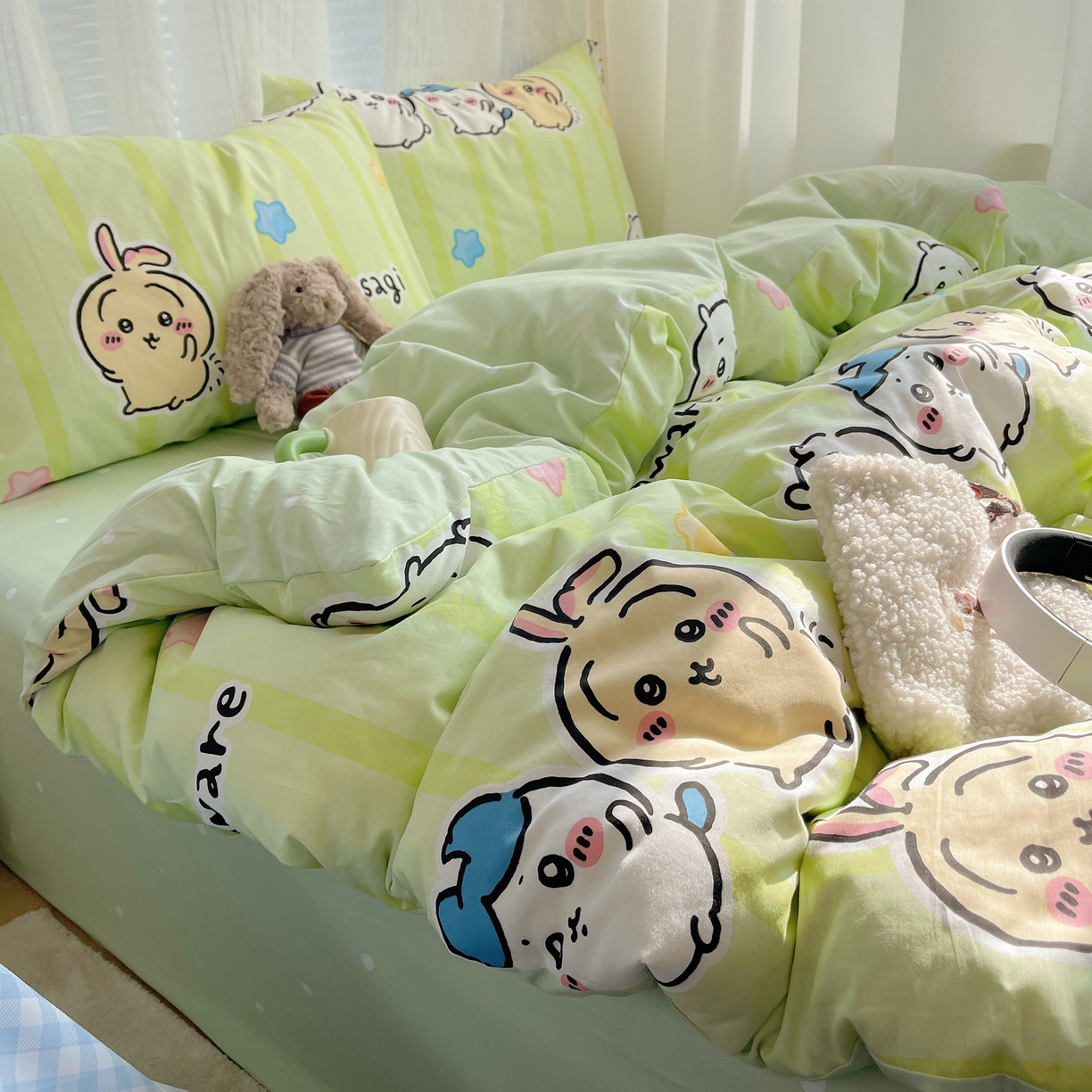 91家纺网 家纺一手货源 找家纺 耀悦家纺 2026新款正版授权吉伊卡哇全棉纯棉四件套单被套枕套 吉伊卡哇春游