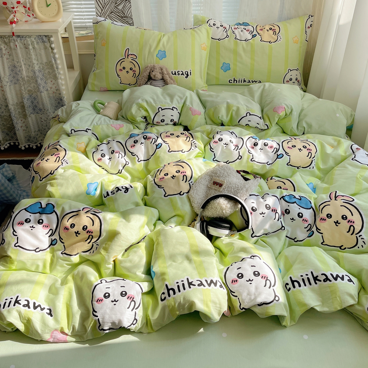 耀悦家纺 2026新款正版授权吉伊卡哇全棉纯棉四件套单被套枕套 吉伊卡哇春游