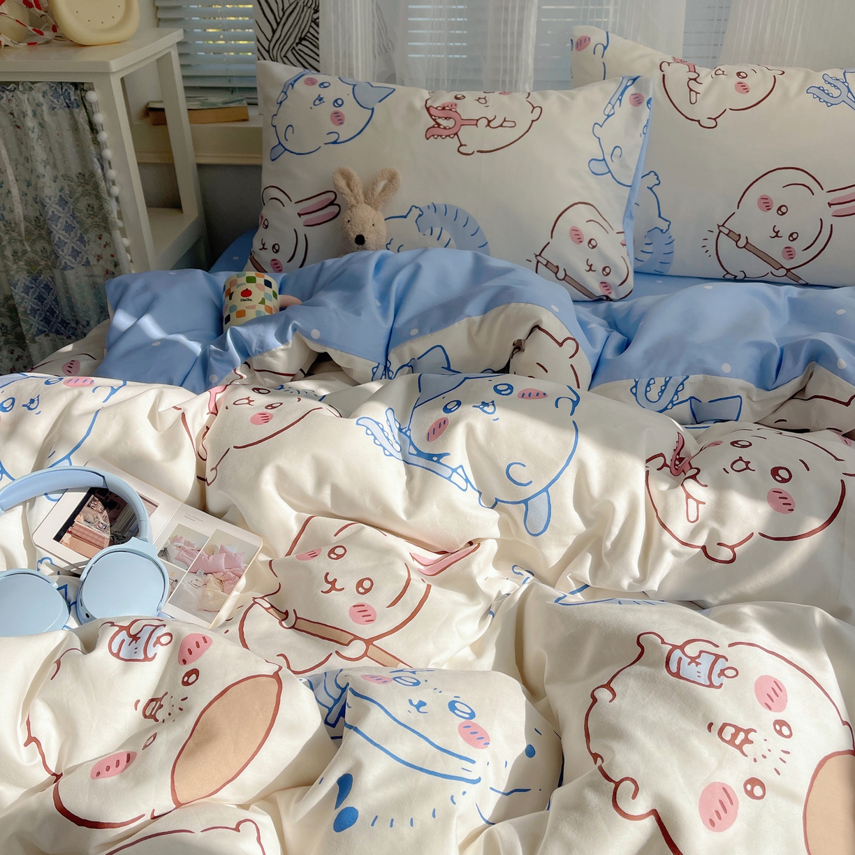 91家纺网 家纺一手货源 找家纺 耀悦家纺 2026新款正版授权吉伊卡哇全棉纯棉四件套单被套枕套 勇者乌萨奇