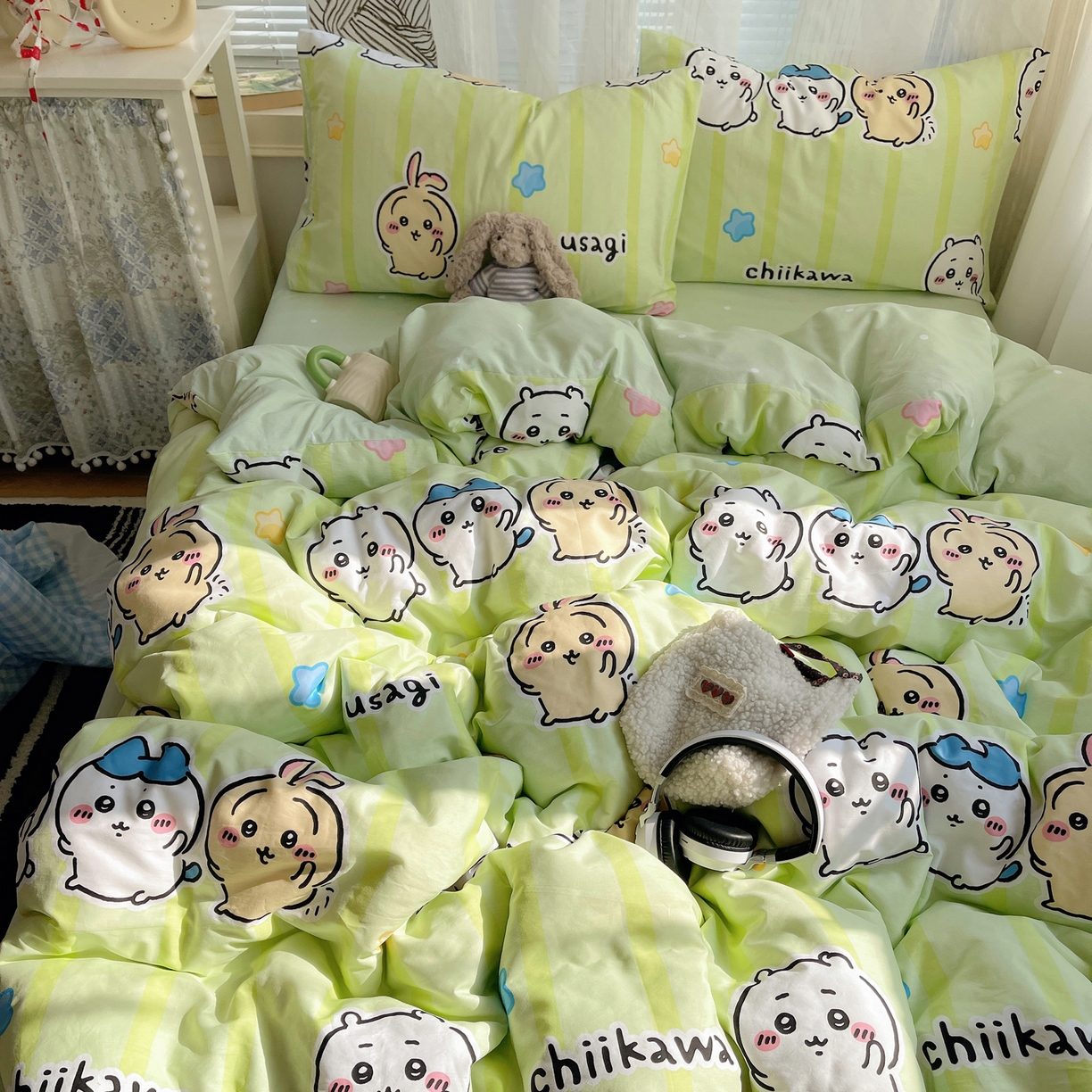 91家纺网 家纺一手货源 找家纺 耀悦家纺 2026新款正版授权吉伊卡哇全棉纯棉四件套单被套枕套 吉伊卡哇春游