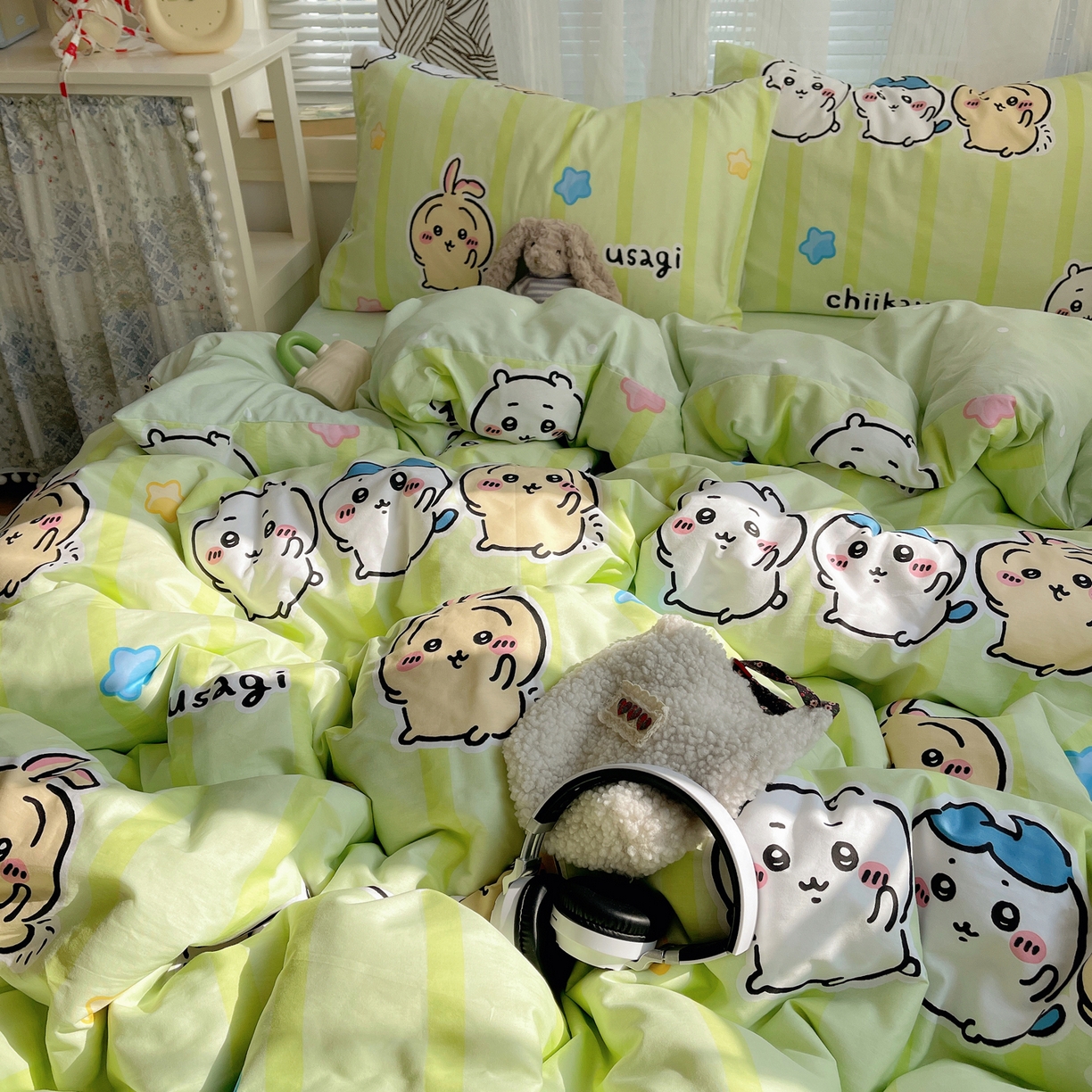 91家纺网 家纺一手货源 找家纺 耀悦家纺 2026新款正版授权吉伊卡哇全棉纯棉四件套单被套枕套 吉伊卡哇春游