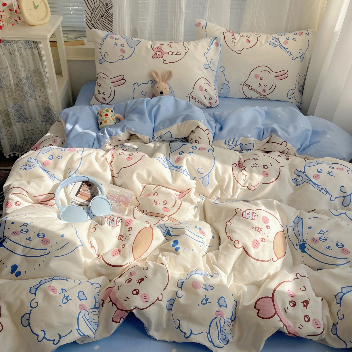 耀悦家纺 2026新款正版授权吉伊卡哇全棉纯棉四件套单被套枕套 勇者乌萨奇