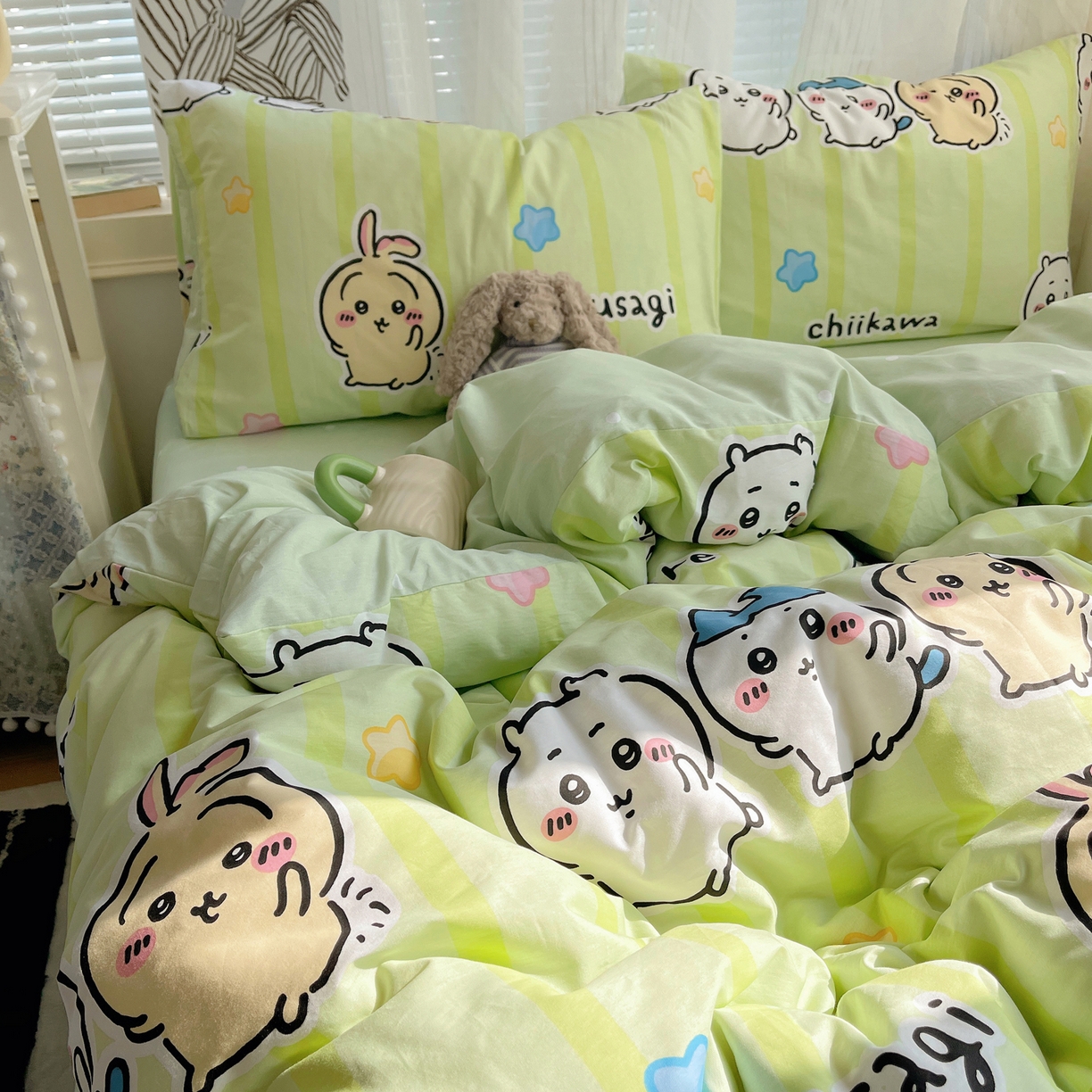 91家纺网 家纺一手货源 找家纺 耀悦家纺 2026新款正版授权吉伊卡哇全棉纯棉四件套单被套枕套 吉伊卡哇春游