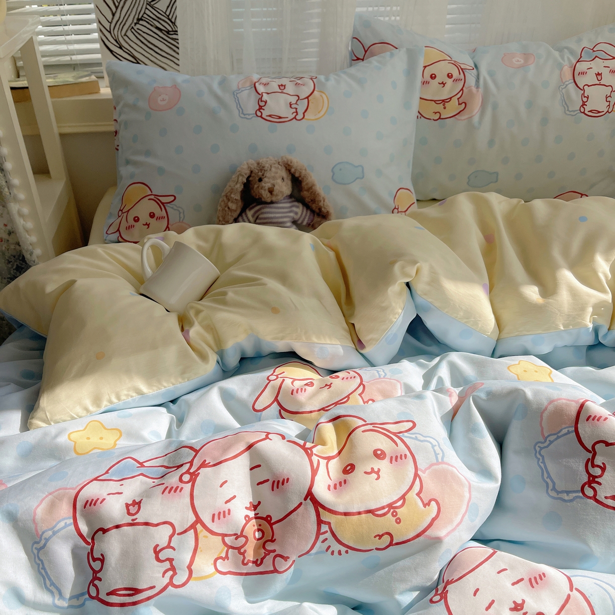 91家纺网 家纺一手货源 找家纺 耀悦家纺 2026新款正版授权吉伊卡哇全棉纯棉四件套单被套枕套 帽子小八