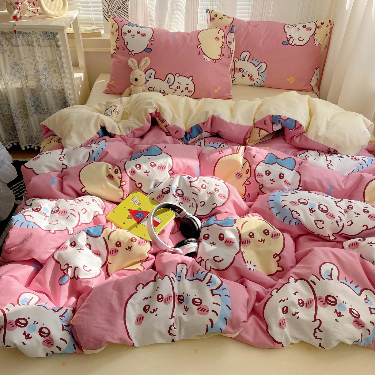 耀悦家纺 2026新款正版授权吉伊卡哇全棉纯棉四件套单被套枕套 捣蛋莫莫咖