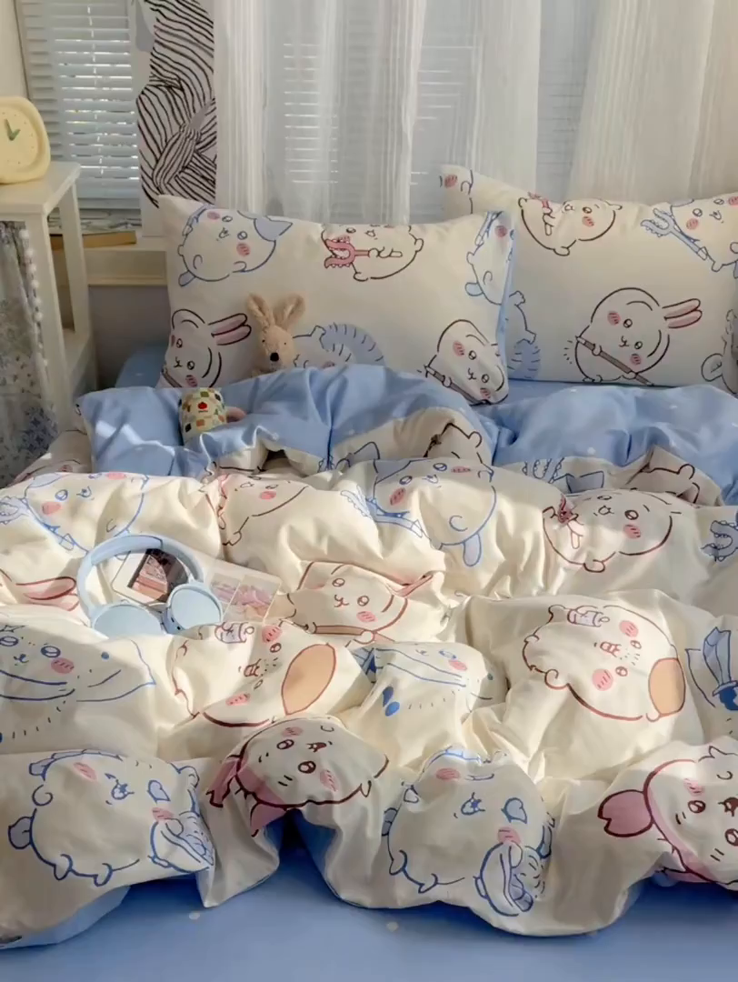91家纺网 家纺一手货源 找家纺 耀悦家纺 2026新款正版授权吉伊卡哇全棉纯棉四件套单被套枕套 勇者乌萨奇