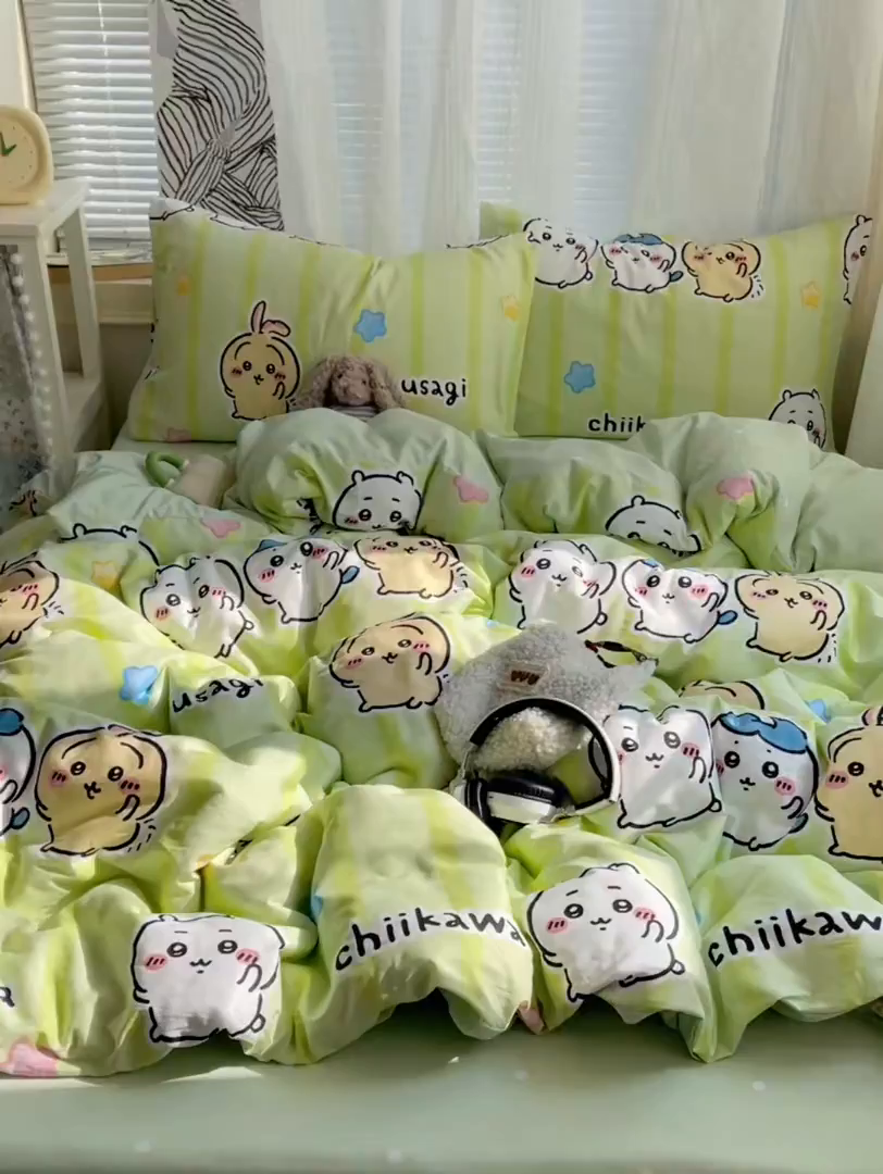 91家纺网 家纺一手货源 找家纺 耀悦家纺 2026新款正版授权吉伊卡哇全棉纯棉四件套单被套枕套 吉伊卡哇春游