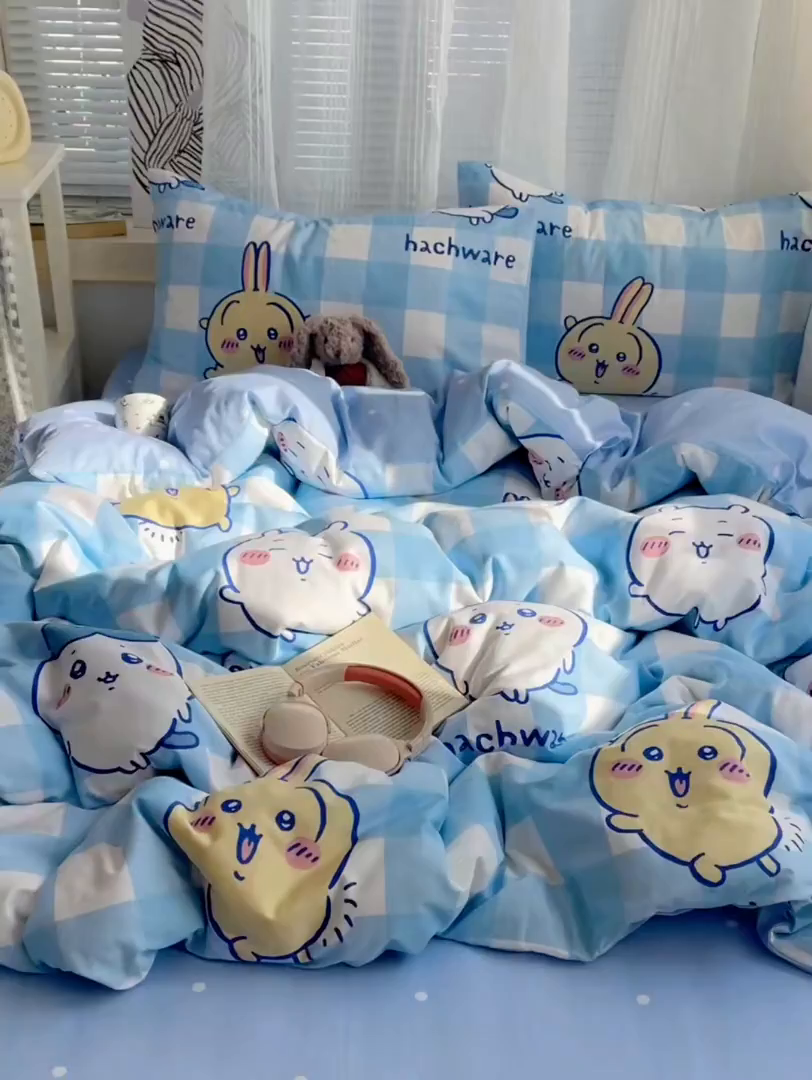 91家纺网 家纺一手货源 找家纺 耀悦家纺 2026新款正版授权吉伊卡哇全棉纯棉四件套单被套枕套 乌萨奇-到