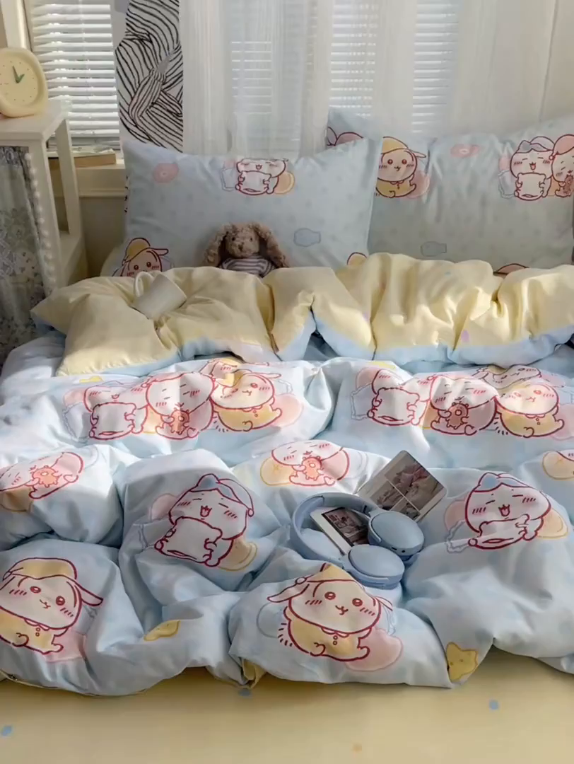 91家纺网 家纺一手货源 找家纺 耀悦家纺 2026新款正版授权吉伊卡哇全棉纯棉四件套单被套枕套 帽子小八