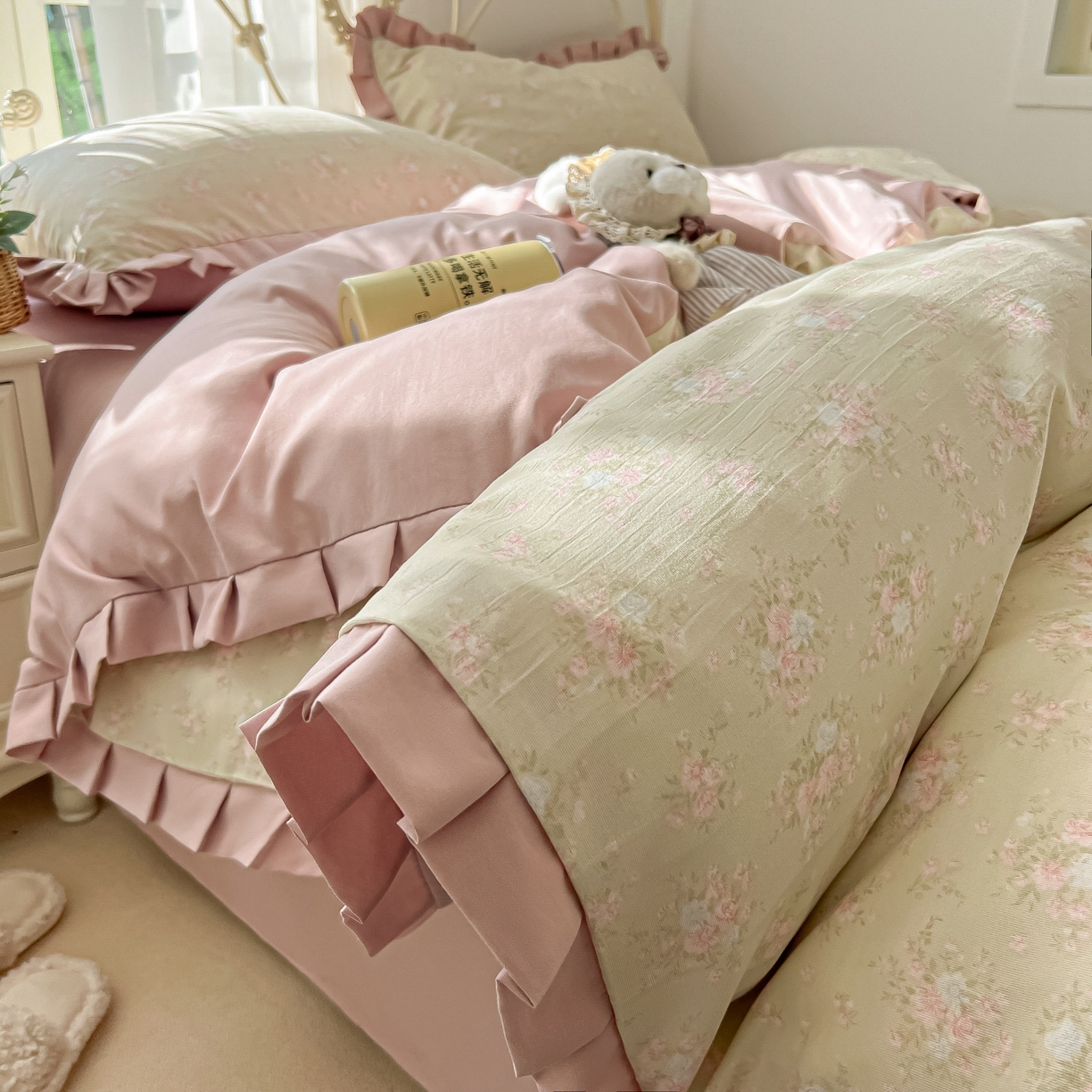 （总）韩巢家纺 2026新款花边款针织双层纱四件套