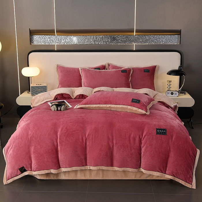 91家纺网 家纺一手货源 找家纺 （总）绒耀2025纯色加厚牛奶绒四件套轻奢款大包边素色直播爆款