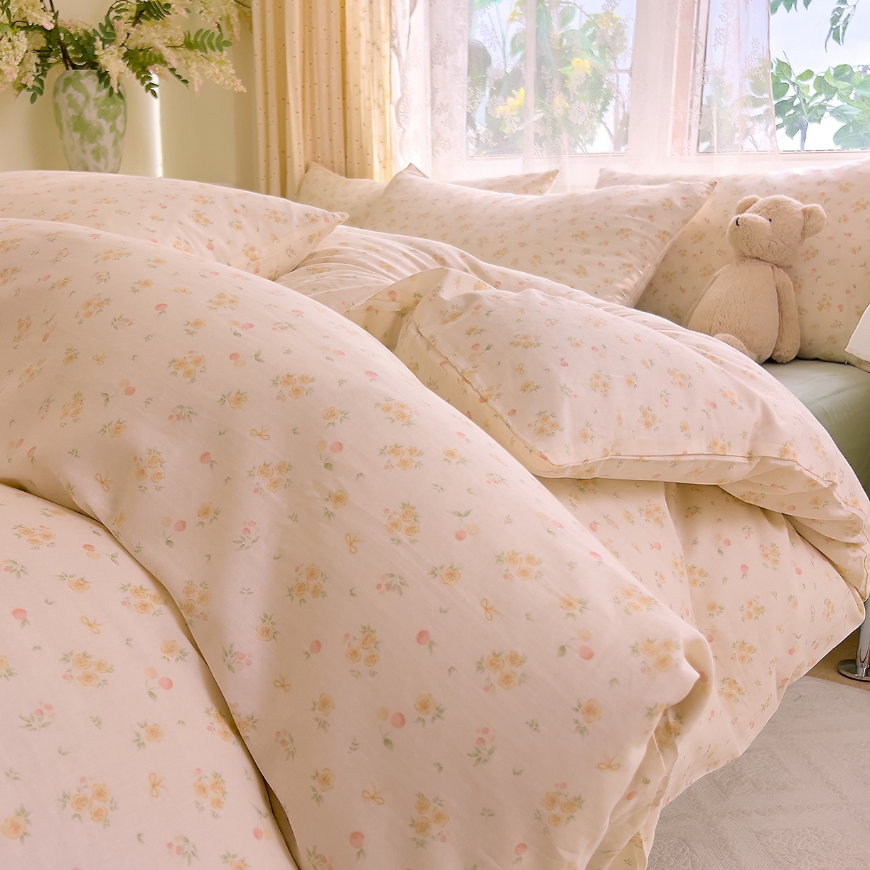 DoDo 兜兜 2026新款全棉纯棉柔软双层纱套件系列（可定做尺寸） 格桑花-黄