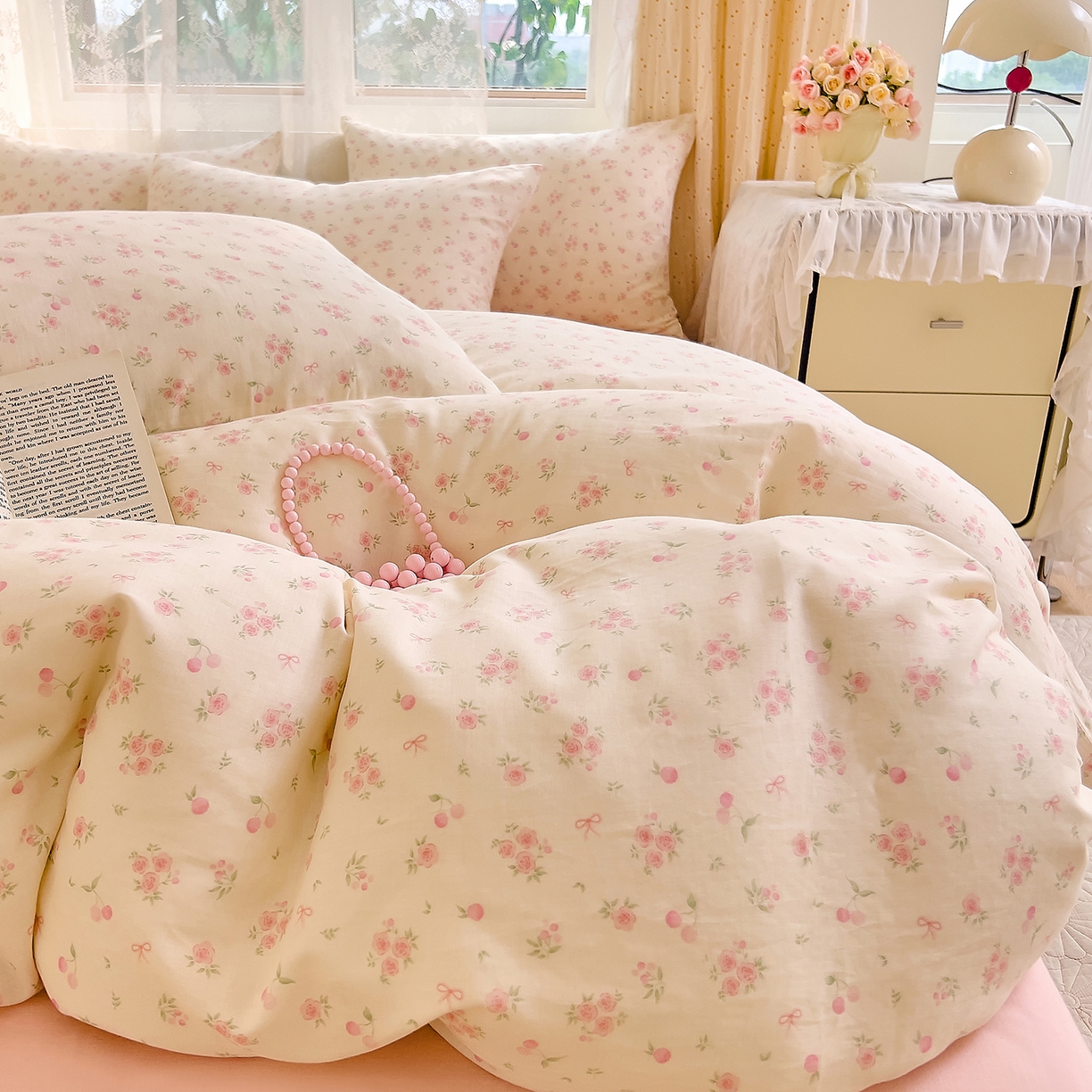 91家纺网 家纺一手货源 找家纺 DoDo 兜兜 2026新款全棉纯棉柔软双层纱套件系列（可定做尺寸） 格桑花-粉