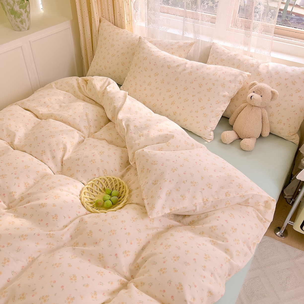 91家纺网 家纺一手货源 找家纺 DoDo 兜兜 2026新款全棉纯棉柔软双层纱套件系列（可定做尺寸） 格桑花-黄