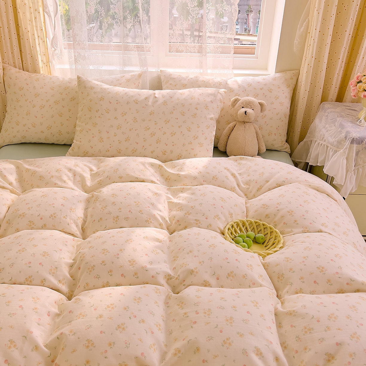 91家纺网 家纺一手货源 找家纺 DoDo 兜兜 2026新款全棉纯棉柔软双层纱套件系列（可定做尺寸） 格桑花-黄