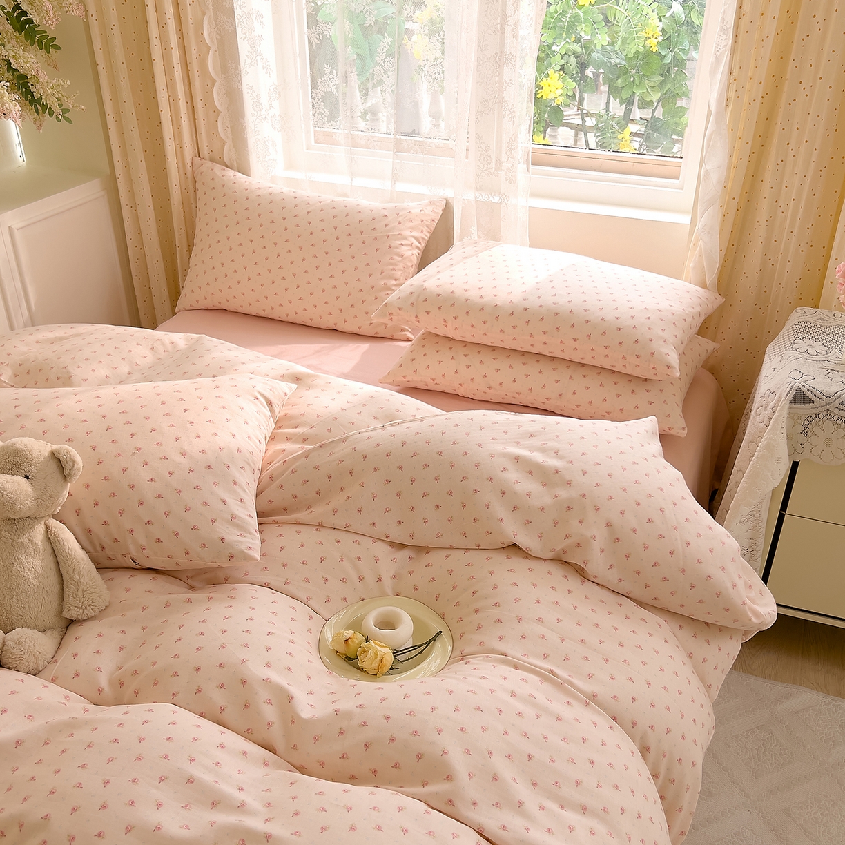 91家纺网 家纺一手货源 找家纺 DoDo 兜兜 2026新款全棉纯棉柔软双层纱套件系列（可定做尺寸） 安妮