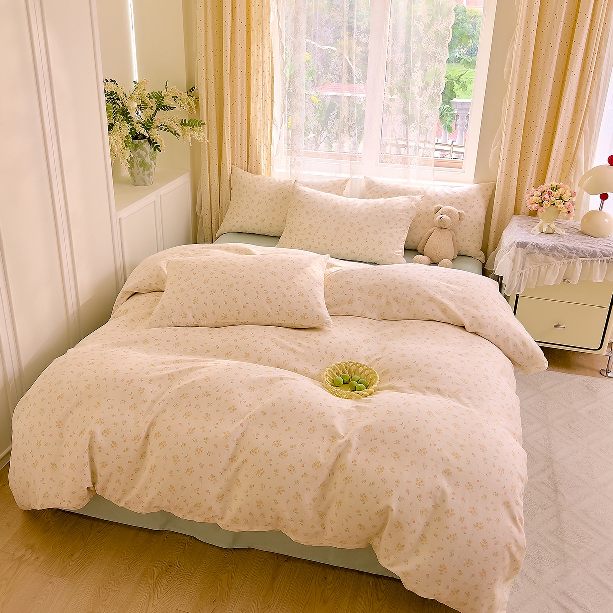 91家纺网 家纺一手货源 找家纺 DoDo 兜兜 2026新款全棉纯棉柔软双层纱套件系列（可定做尺寸） 格桑花-黄