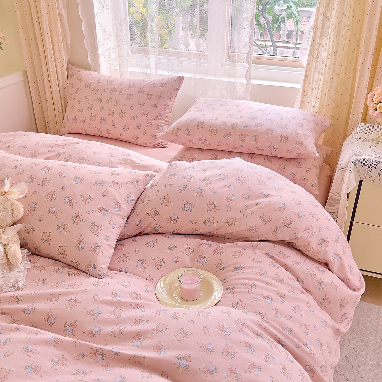 91家纺网 家纺一手货源 找家纺 DoDo 兜兜 2026新款全棉纯棉柔软双层纱套件系列（可定做尺寸） 浅茉