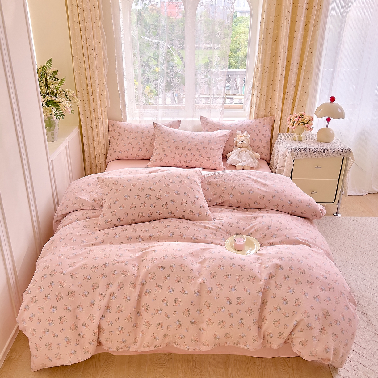 91家纺网 家纺一手货源 找家纺 DoDo 兜兜 2026新款全棉纯棉柔软双层纱套件系列（可定做尺寸） 浅茉