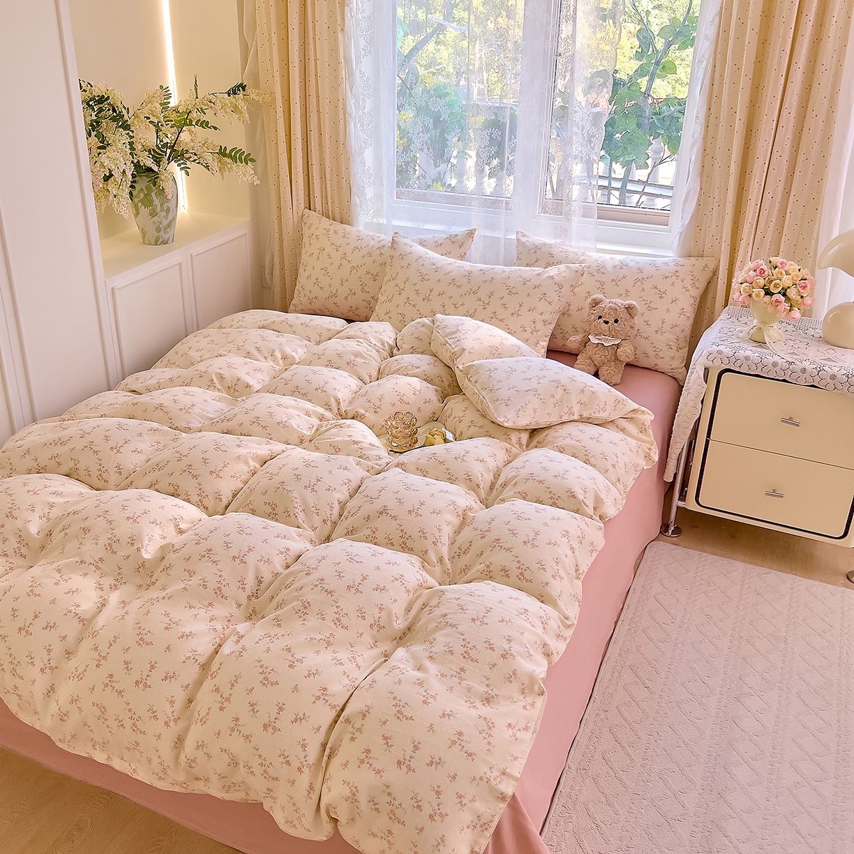 91家纺网 家纺一手货源 找家纺 DoDo 兜兜 2026新款全棉纯棉柔软双层纱套件系列（可定做尺寸） 美娜