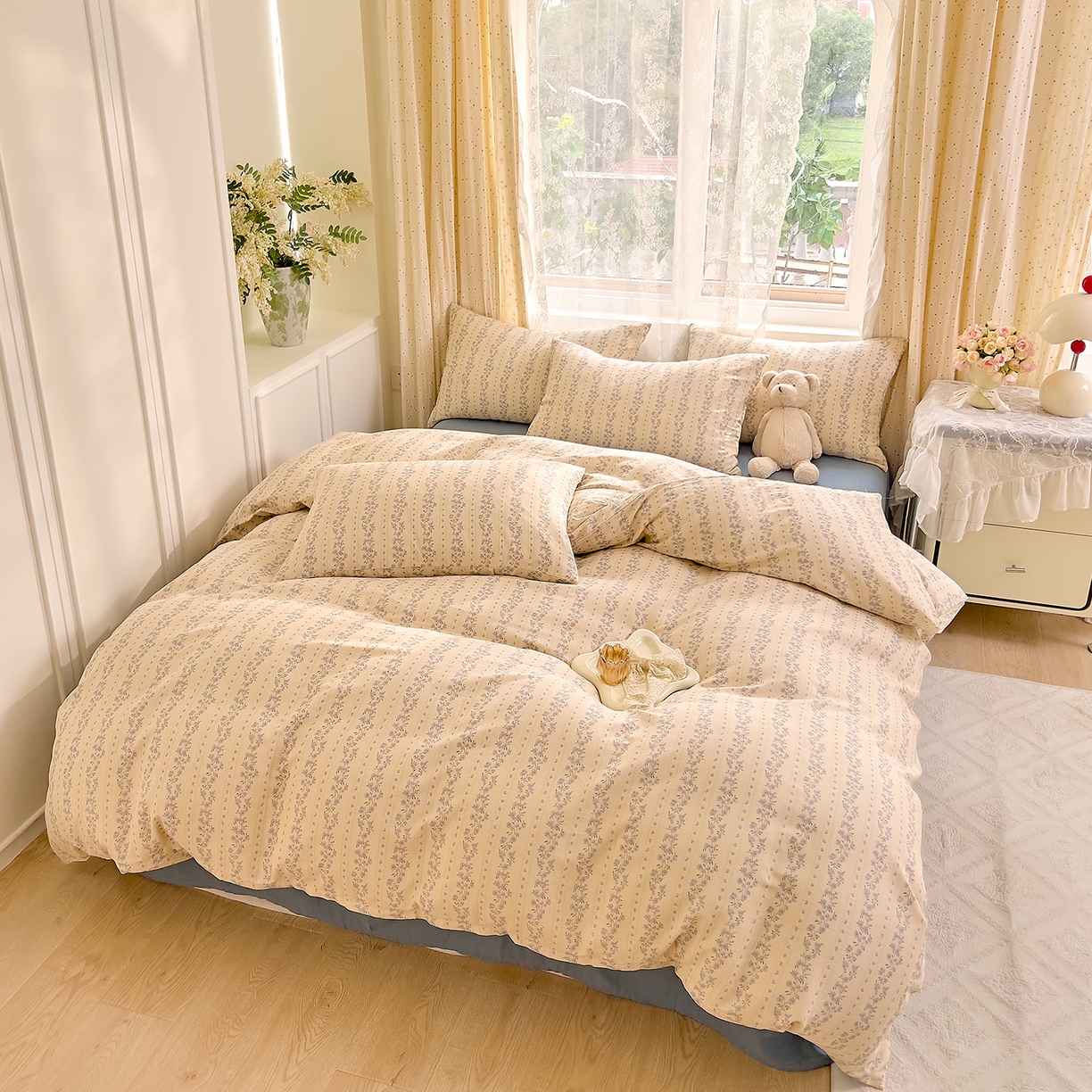 91家纺网 家纺一手货源 找家纺 DoDo 兜兜 2026新款全棉纯棉柔软双层纱套件系列（可定做尺寸） 芷若