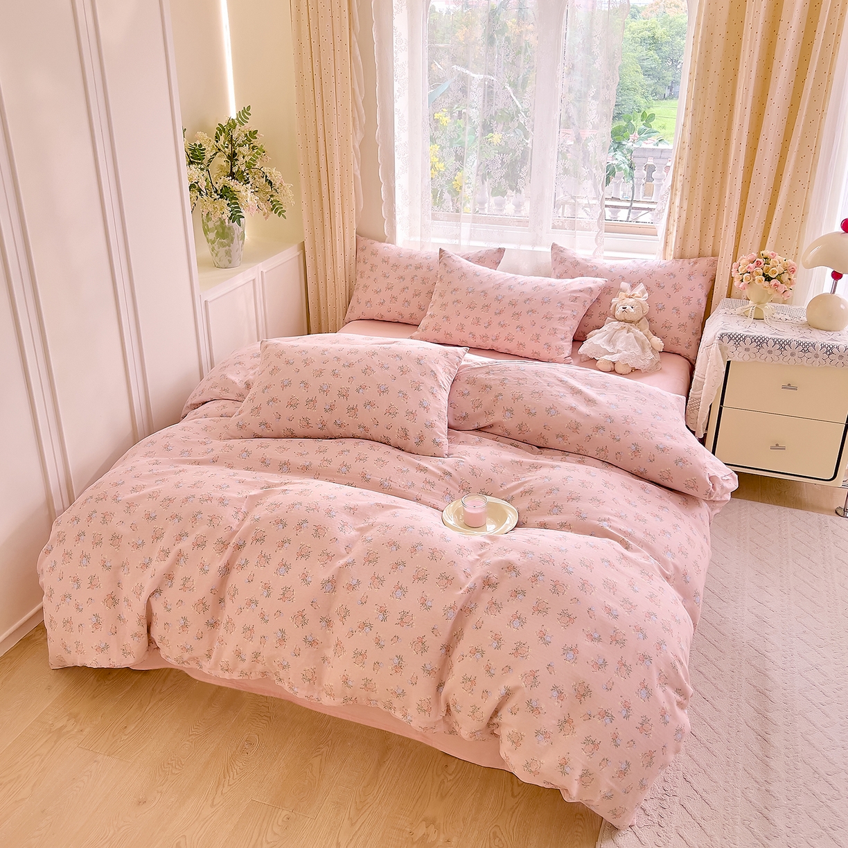 91家纺网 家纺一手货源 找家纺 DoDo 兜兜 2026新款全棉纯棉柔软双层纱套件系列（可定做尺寸） 浅茉