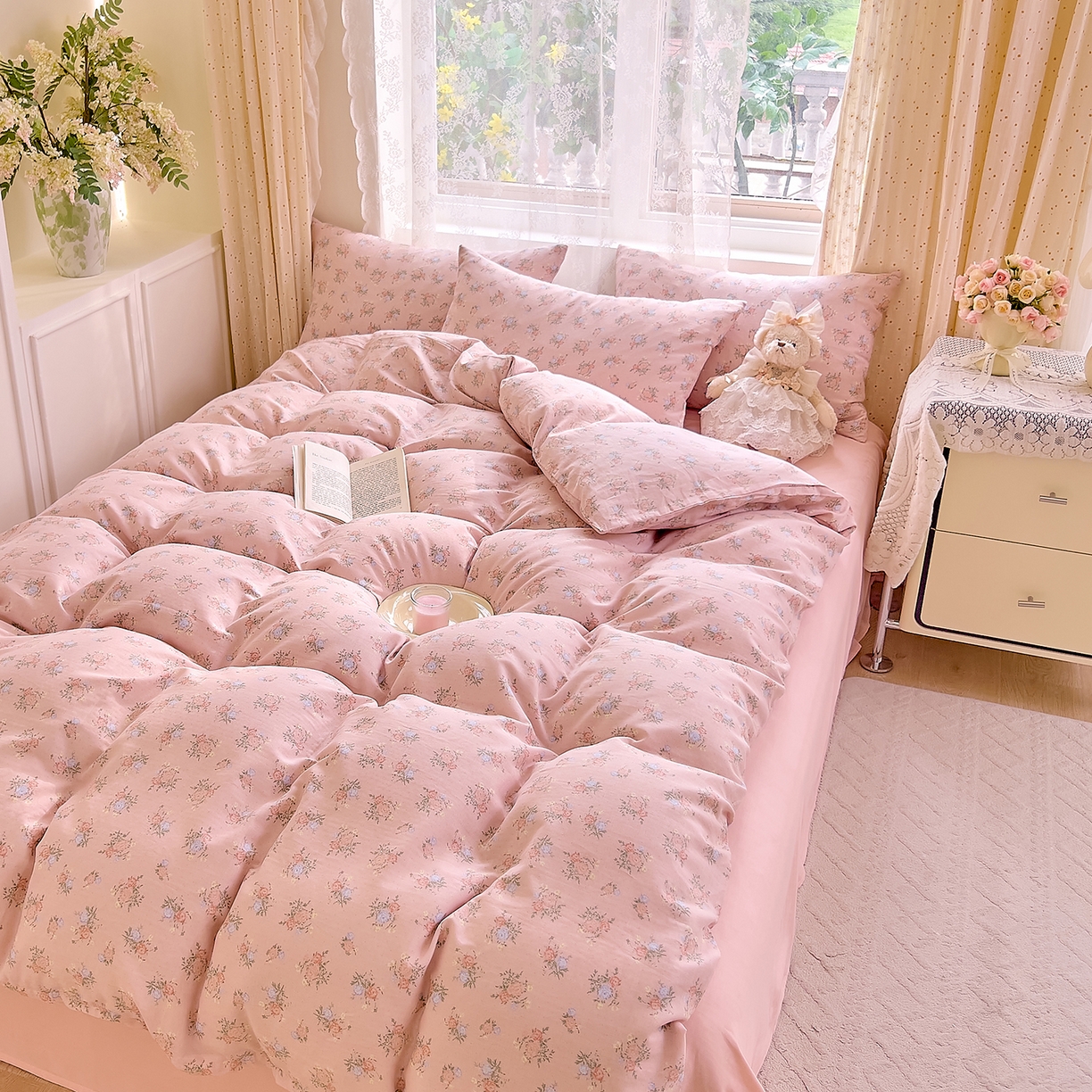 91家纺网 家纺一手货源 找家纺 DoDo 兜兜 2026新款全棉纯棉柔软双层纱套件系列（可定做尺寸） 浅茉