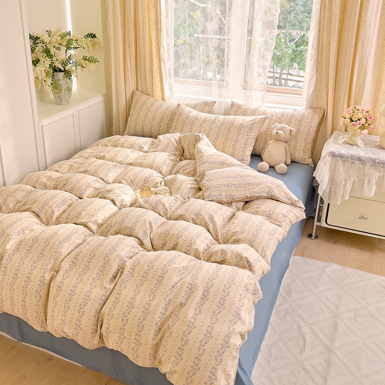 91家纺网 家纺一手货源 找家纺 DoDo 兜兜 2026新款全棉纯棉柔软双层纱套件系列（可定做尺寸） 芷若