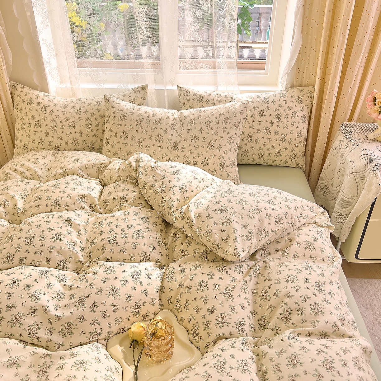 91家纺网 家纺一手货源 找家纺 DoDo 兜兜 2026新款全棉纯棉柔软双层纱套件系列（可定做尺寸） 香草