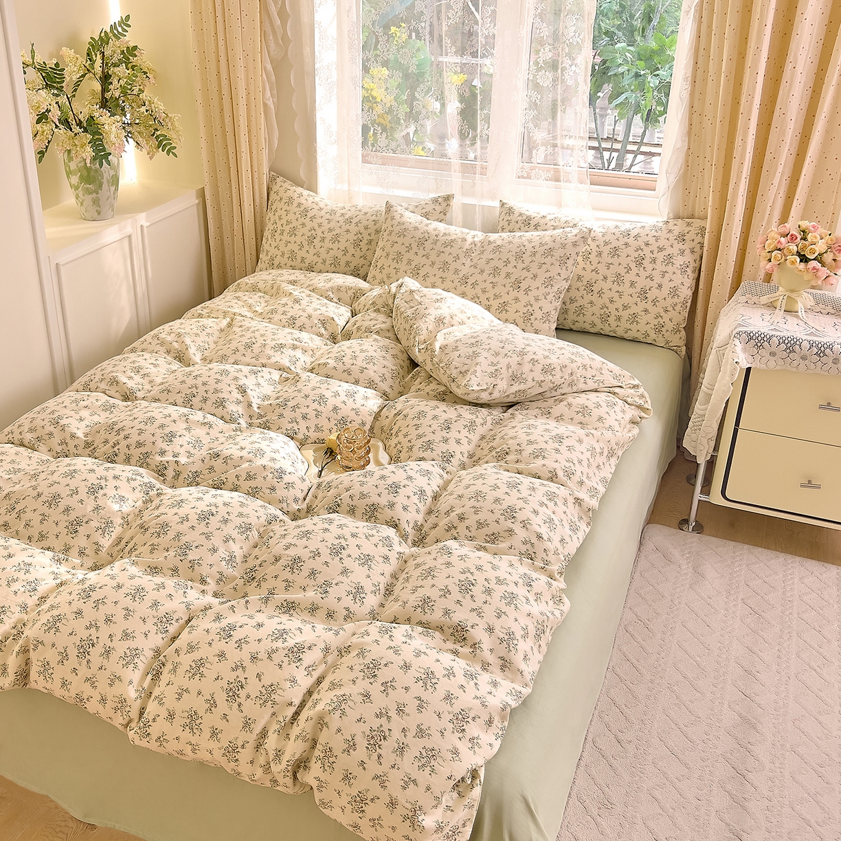 91家纺网 家纺一手货源 找家纺 DoDo 兜兜 2026新款全棉纯棉柔软双层纱套件系列（可定做尺寸） 香草