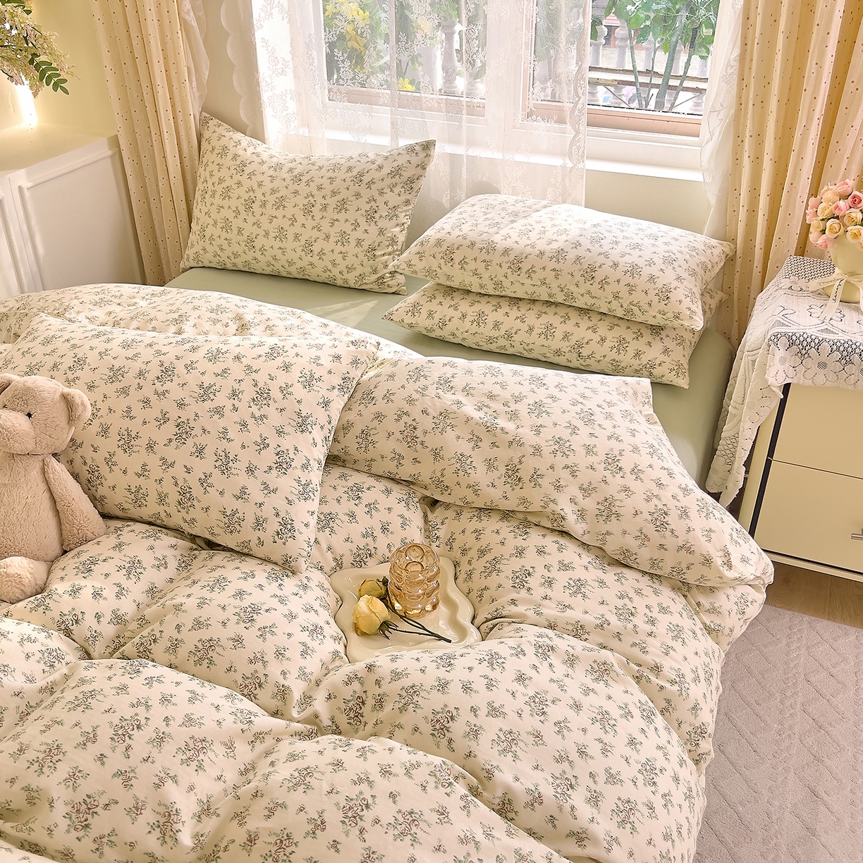 91家纺网 家纺一手货源 找家纺 DoDo 兜兜 2026新款全棉纯棉柔软双层纱套件系列（可定做尺寸） 香草