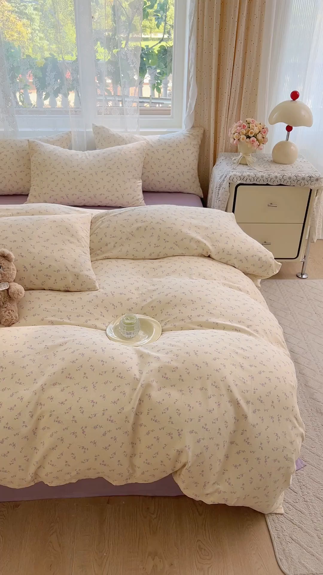 91家纺网 家纺一手货源 找家纺 DoDo 兜兜 2026新款全棉纯棉柔软双层纱套件系列（可定做尺寸） 含笑-紫