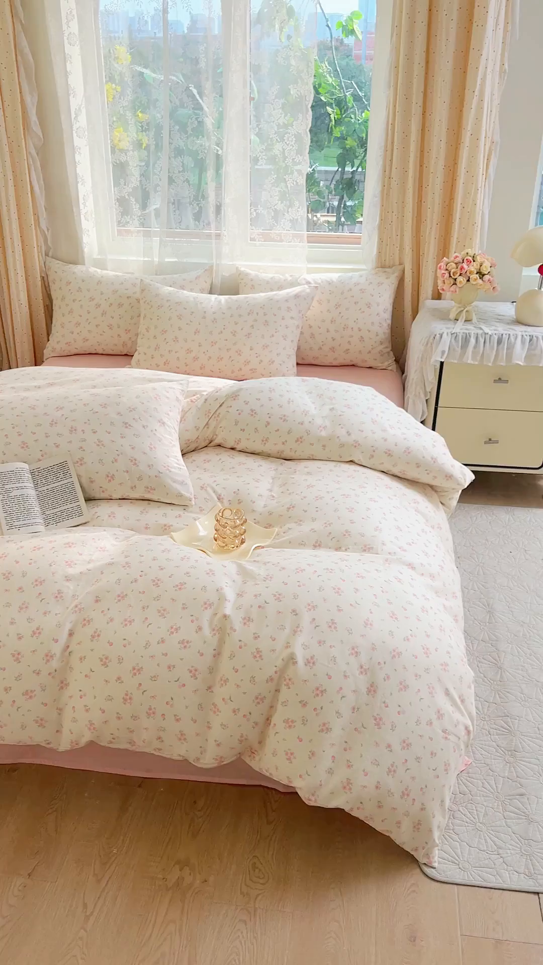 91家纺网 家纺一手货源 找家纺 DoDo 兜兜 2026新款全棉纯棉柔软双层纱套件系列（可定做尺寸） 格桑花-粉