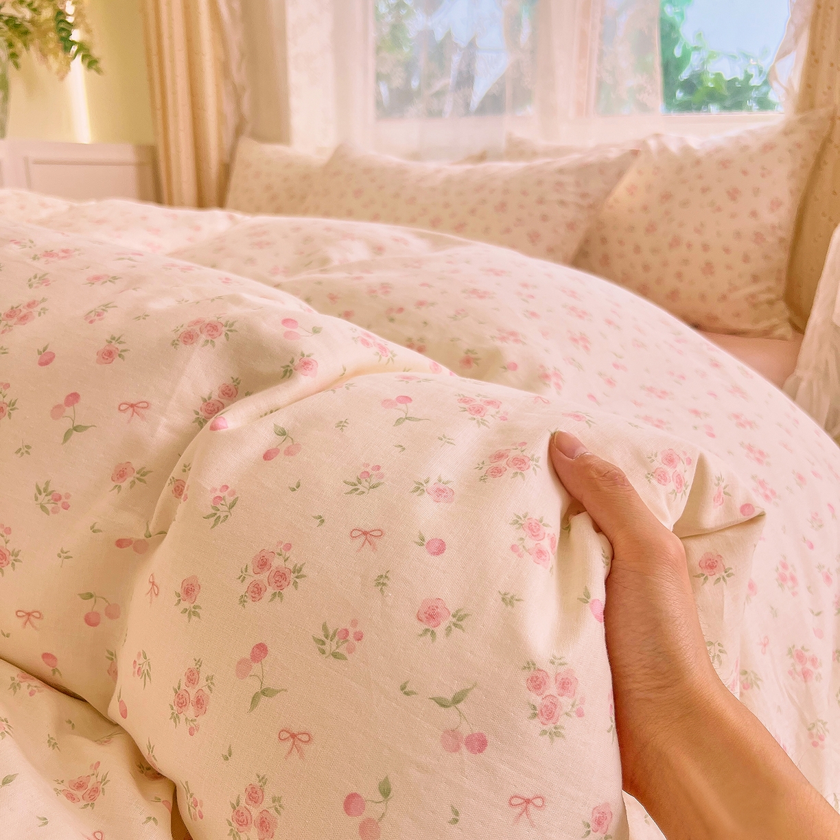 91家纺网 家纺一手货源 找家纺 DoDo 兜兜 2026新款全棉纯棉柔软双层纱单品被套系列（可定做尺寸） 格桑花-粉