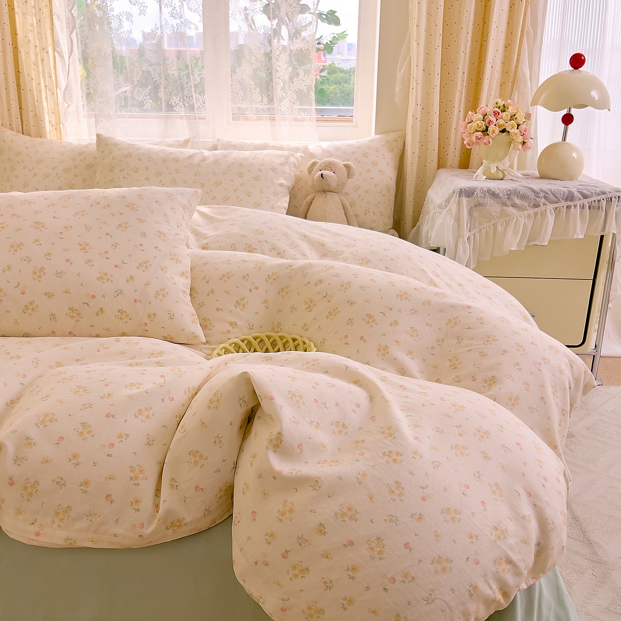 91家纺网 家纺一手货源 找家纺 DoDo 兜兜 2026新款全棉纯棉柔软双层纱单品被套系列（可定做尺寸） 格桑花-黄