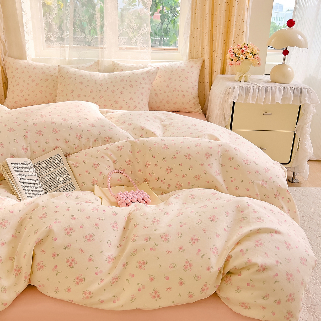 91家纺网 家纺一手货源 找家纺 DoDo 兜兜 2026新款全棉纯棉柔软双层纱单品被套系列（可定做尺寸） 格桑花-粉