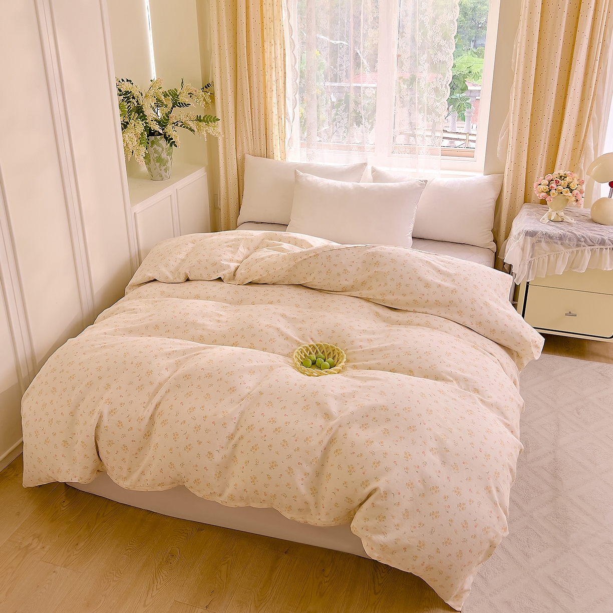 91家纺网 家纺一手货源 找家纺 DoDo 兜兜 2026新款全棉纯棉柔软双层纱单品被套系列（可定做尺寸） 格桑花-黄