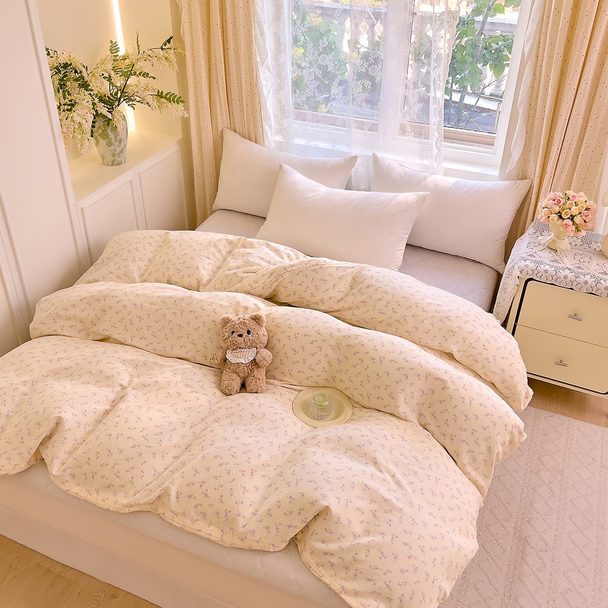 91家纺网 家纺一手货源 找家纺 DoDo 兜兜 2026新款全棉纯棉柔软双层纱单品被套系列（可定做尺寸） 含笑-紫