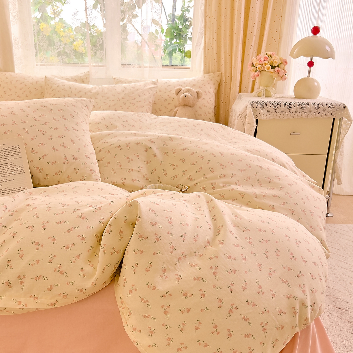 91家纺网 家纺一手货源 找家纺 DoDo 兜兜 2026新款全棉纯棉柔软双层纱单品被套系列（可定做尺寸） 含笑-粉