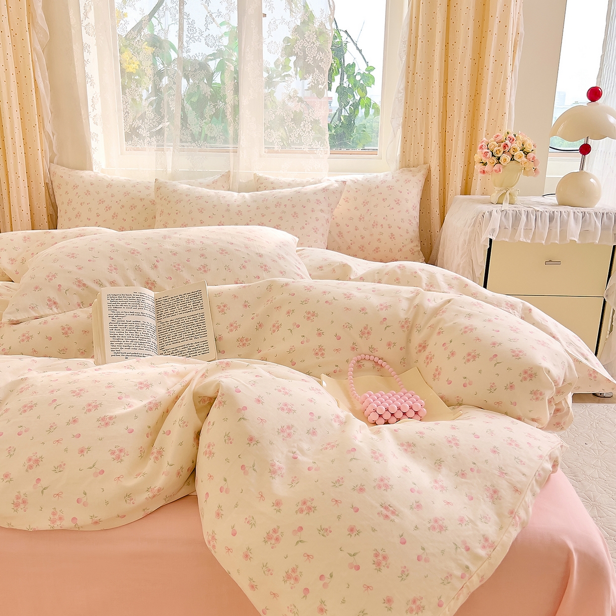 91家纺网 家纺一手货源 找家纺 DoDo 兜兜 2026新款全棉纯棉柔软双层纱单品被套系列（可定做尺寸） 格桑花-粉