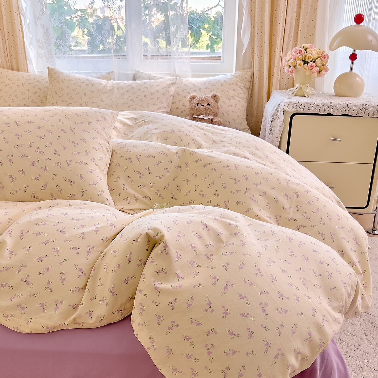 91家纺网 家纺一手货源 找家纺 DoDo 兜兜 2026新款全棉纯棉柔软双层纱单品被套系列（可定做尺寸） 含笑-紫