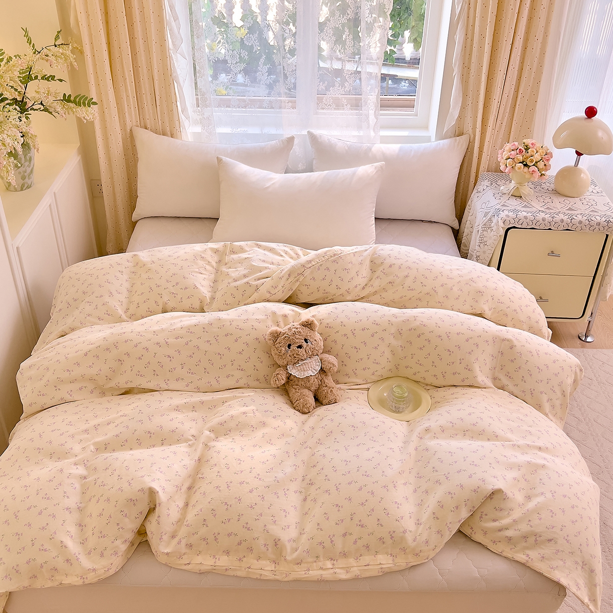 91家纺网 家纺一手货源 找家纺 DoDo 兜兜 2026新款全棉纯棉柔软双层纱单品被套系列（可定做尺寸） 含笑-紫