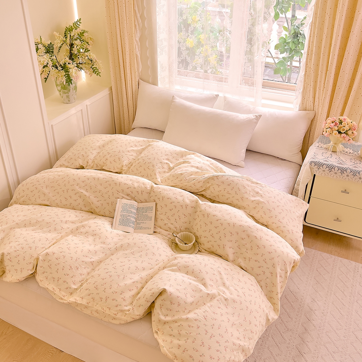 91家纺网 家纺一手货源 找家纺 DoDo 兜兜 2026新款全棉纯棉柔软双层纱单品被套系列（可定做尺寸） 含笑-粉