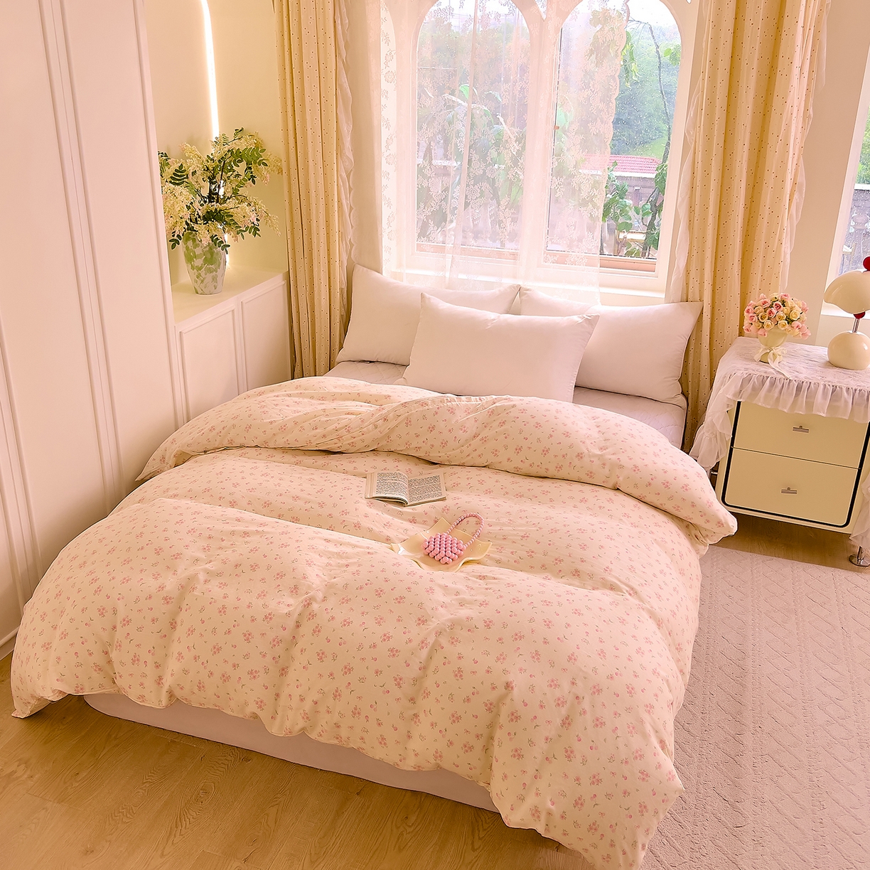 91家纺网 家纺一手货源 找家纺 DoDo 兜兜 2026新款全棉纯棉柔软双层纱单品被套系列（可定做尺寸） 格桑花-粉